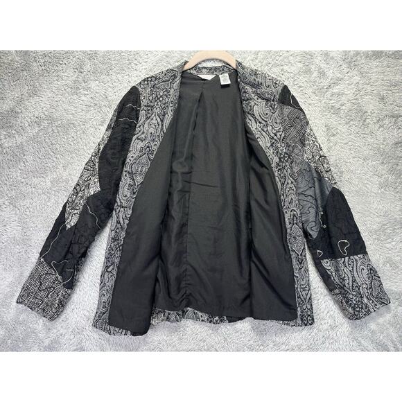 Laura Ashley‎ Woman 1X Blazer Jacket Gray Black White Patchwork Buttons Career - Picture 6 of 10